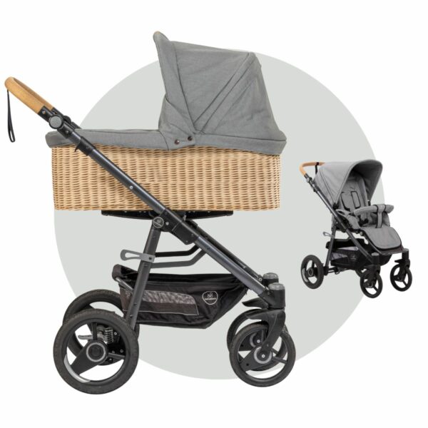 Naturkind Lux Evo | BIO Kinderwagen | Babykorb geflochten mit Sportwagen | nachhaltig & schadstofffrei