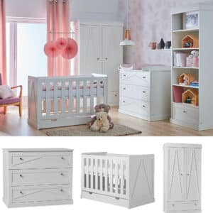 MARIE Babyzimmer/ Kinderzimmer Sparset | 3-teilig, weiß MDF | Kinderbett + Wickelkommode + Schrank | traditionell/ klassisch