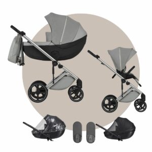 ANEX MEV Kinderwagen | 2 in 1 SET mit Babywanne + Sportwagen + Zubehör| 2024