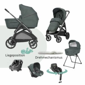 MEGASET: Inglesina APTICA Kinderwagen | Kinderwagen + Autoschale mit Liegefunktion & drehbarer Isofix-Station