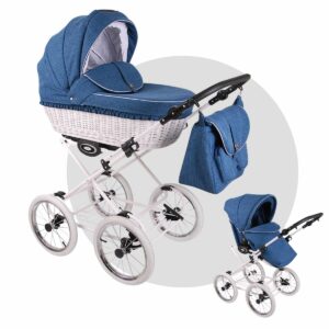 RETRO DELUXE Kinderwagen | Weidenkorb in weiß | SET mit Babywanne + Sportwagen + Zubehör