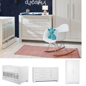 CAROLE Sparset Babyzimmer 3-teilig | Kinderbett + Kommode + Schrank | weiß