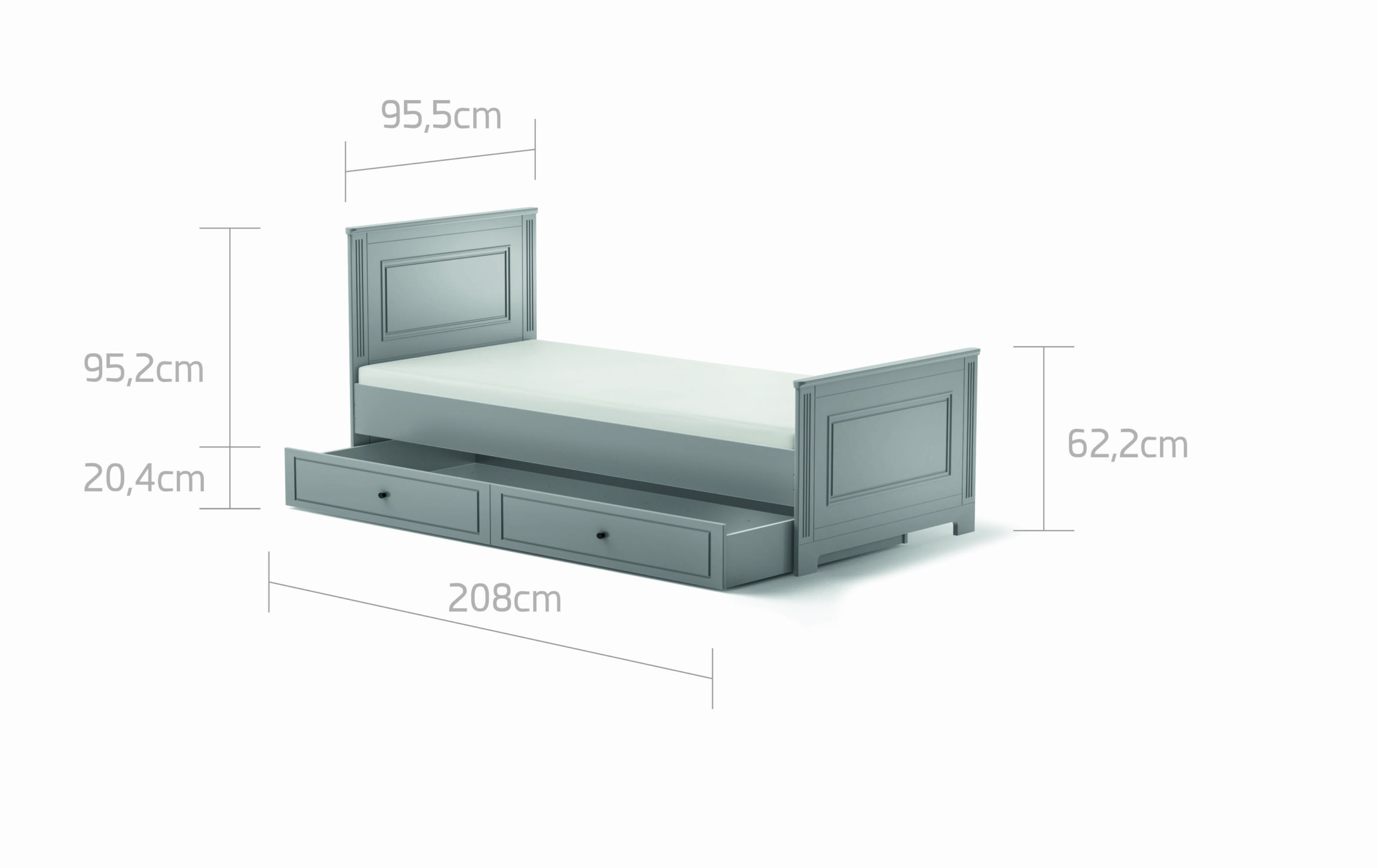 INES Bellamy Sparset Jugendzimmer | 3-teilig | Bett + Kommode + Schrank | Grau – Bild 6