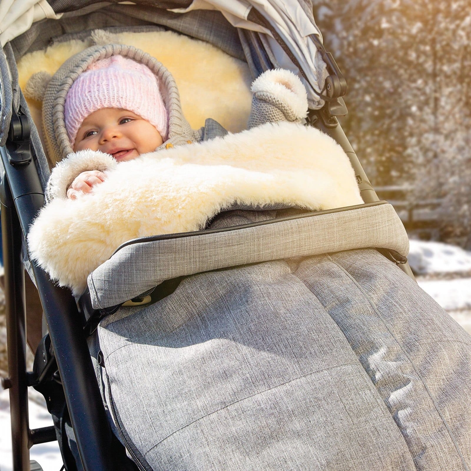 Baby Lammfell Winter Fußsack waschbar 105x47 herausnehmbare Lammfell Einlage 