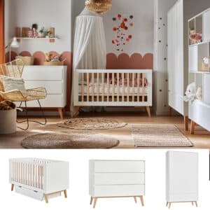 SWINGIE Babyzimmer/ Kinderzimmer Sparset | 3-teilig, weiß | Kinderbett + Wickelkommode + Schrank