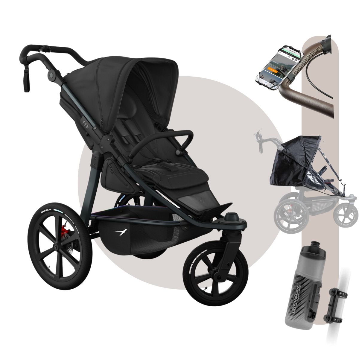 TFK Pro Sportkinderwagen/ Jogger | XXL Buggy mit der größten Sitzfläche am Markt mit 98 cm Liegefläche | + Gratis Paket