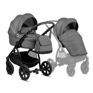 Noordi Fjordi Kinderwagen mit Babywanne, mit stoff grau, dunkelgrau, komplettset 3 in 1 Set mit Autoschale