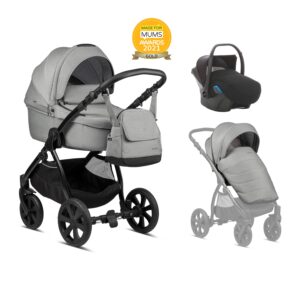 Noordi Fjordi Kinderwagen mit Babywanne, Liegewanne, große liegefläche, ab Geburt, neugeborenes, Komplettset mit Buggy und Autoschale, 3 in 1 SET