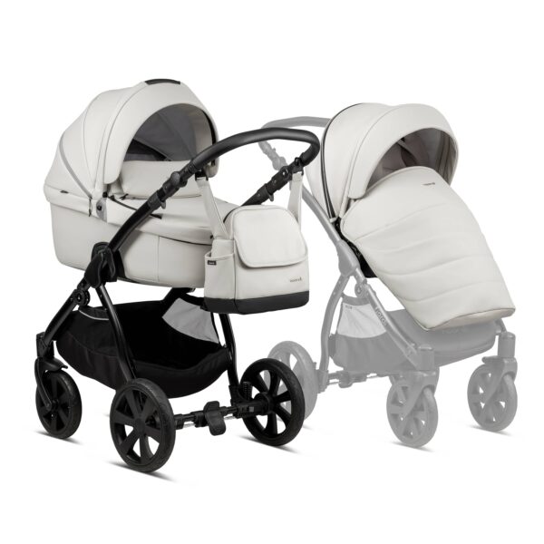 Noordi Fjordi Kinderwagen mit Babywanne, Liegewanne Leder, eco leder, hell, grau, 2 in 1 Set, Setpreis, komplettset