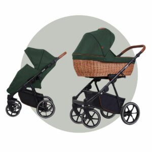 NATUR PRO Kinderwagen mit Weidenkorb | 2 in 1 SET mit Babywanne + Sportwagen + Zubehör