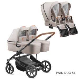 Jedo TWIN DUO 2023 | Zwillingskinderwagen | Zwillinge | 2 x Babywanne + 2 x Sportwagen | oder 3 in 1 mit 2 Autoschalen