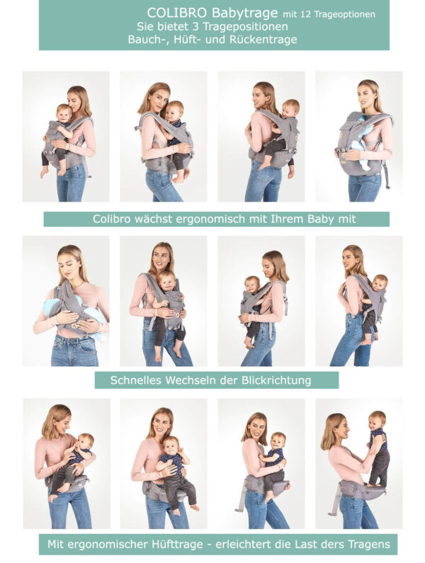 SET: Flexible Babytrage mit Hüftgurt + Wickelrucksack | Colibro – Bild 12