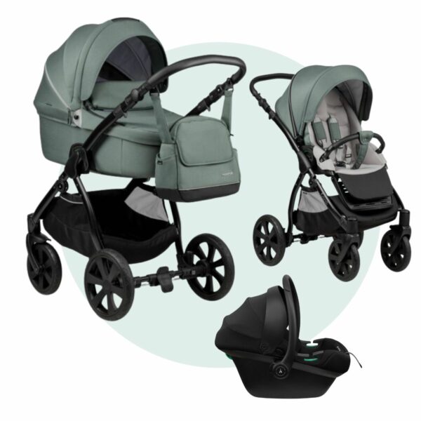 Noordi FJORDI | 3 in 1 SET Kinderwagen mit Babywanne + Sportwagen + Autoschale + Wickeltasche