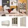 Woodluck BABUSHKA SPARSET 3-TEILIG | BABYBETT + REGAL + Schrank | dezentes Olivgrün / Weiß | Vintage/Retro