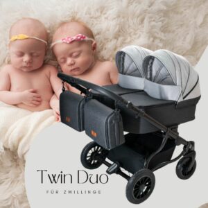 Twin DUO Zwillingskinderwagen | Alu-Rahmen + 2 x Babywanne + 2 x Sportwagen + Zubehörpaket