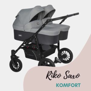 RIKO SAXO | Ein robuster Zwillingkinderwagen zum kleinen Preis | 2 in 1 SET: 2 Babywannen + 2 Sitze+ 1 Rahmen + Zubehör