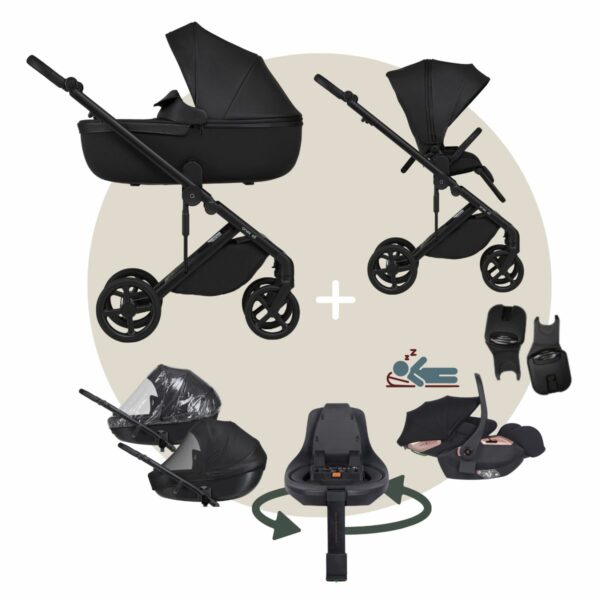 MEGASET ANEX ELI | Komplettset Kinderwagen mit AI Autoschale (Liegefunktion) + drehbarer ISOFIX-Station