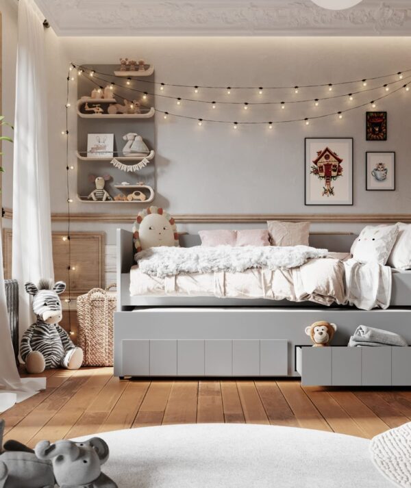 CAROLE Sparset Baby-/ Kinder-/ Jugendzimmer | Bett + Kommode + Schrank + Regal | 4-teilig | Grau – Bild 11