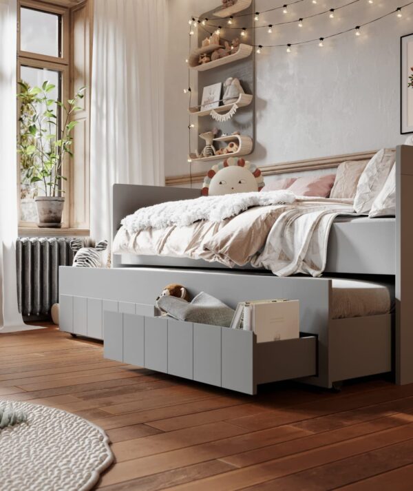 CAROLE Sparset Baby-/ Kinder-/ Jugendzimmer | Bett + Kommode + Schrank + Regal | 4-teilig | Grau – Bild 13