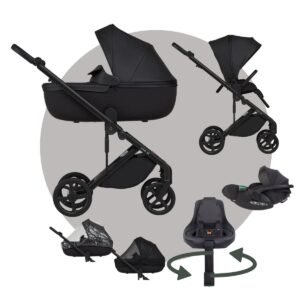 MEGASET ANEX ELI | Komplettset Kinderwagen mit BUZ PRO Autoschale (Liegefunktion) + drehbarer ISOFIX-Station