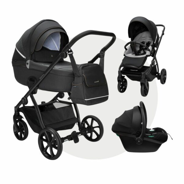 Noordi FJORDI V2 | 3 in 1 SET Kinderwagen mit Babywanne + Sportwagen + Autoschale + Wickeltasche