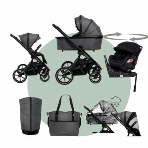 MUUVO Slick 2.0 | Kinderwagen MEGASET mit Babywanne + Sportsitz + Autoschale +Isofix drehbar