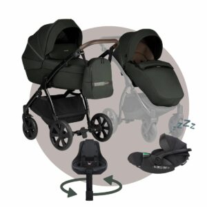 Noordi LUNO | MEGASET: Kinderwagen mit Babywanne + Sportwagen + Autoschale + Isofix drehbar