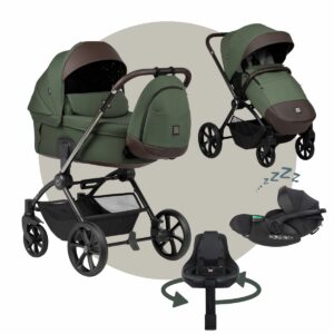 TUTIS GIO | MEGASET Kinderwagen mit Babywanne + Sportwagen + Autoschale +  Isofix drehbar + Wickeltasche