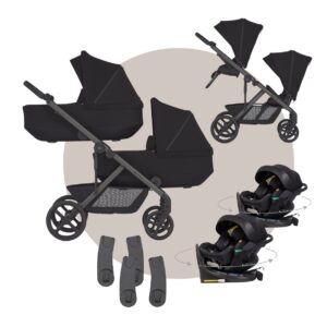 Megaset: ANEX MODU Zwillingskinderwagen: 2 Wannen + 2 Sitzeinheiten + 1 Rahmen +2 Autoschalen + 2 Isofix