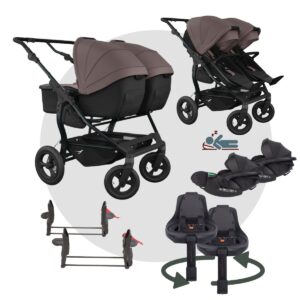 TFK DUO Megaset | Zwillingskinderwagen | 2 x Babywanne & Sportsitz + Adapter + Autoschale + Isofix Station