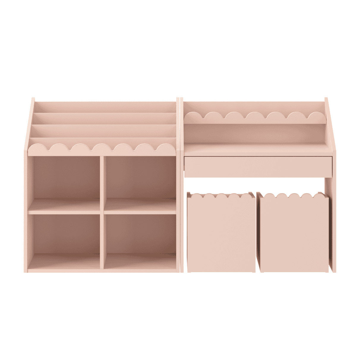 Montessori „Book Nook“ | SET Bücherregal + Kinderschreibtisch + 2 Kinderstühle – Bild 10