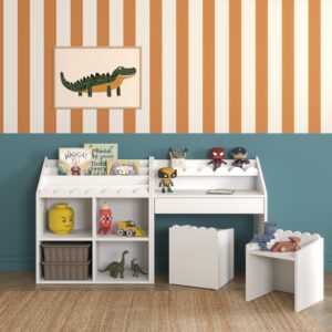 Montessori „Book Nook“ | SET Bücherregal + Kinderschreibtisch + 2 Kinderstühle
